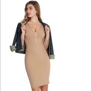JADONNA ZIP-FRONT RIBBED DRESS